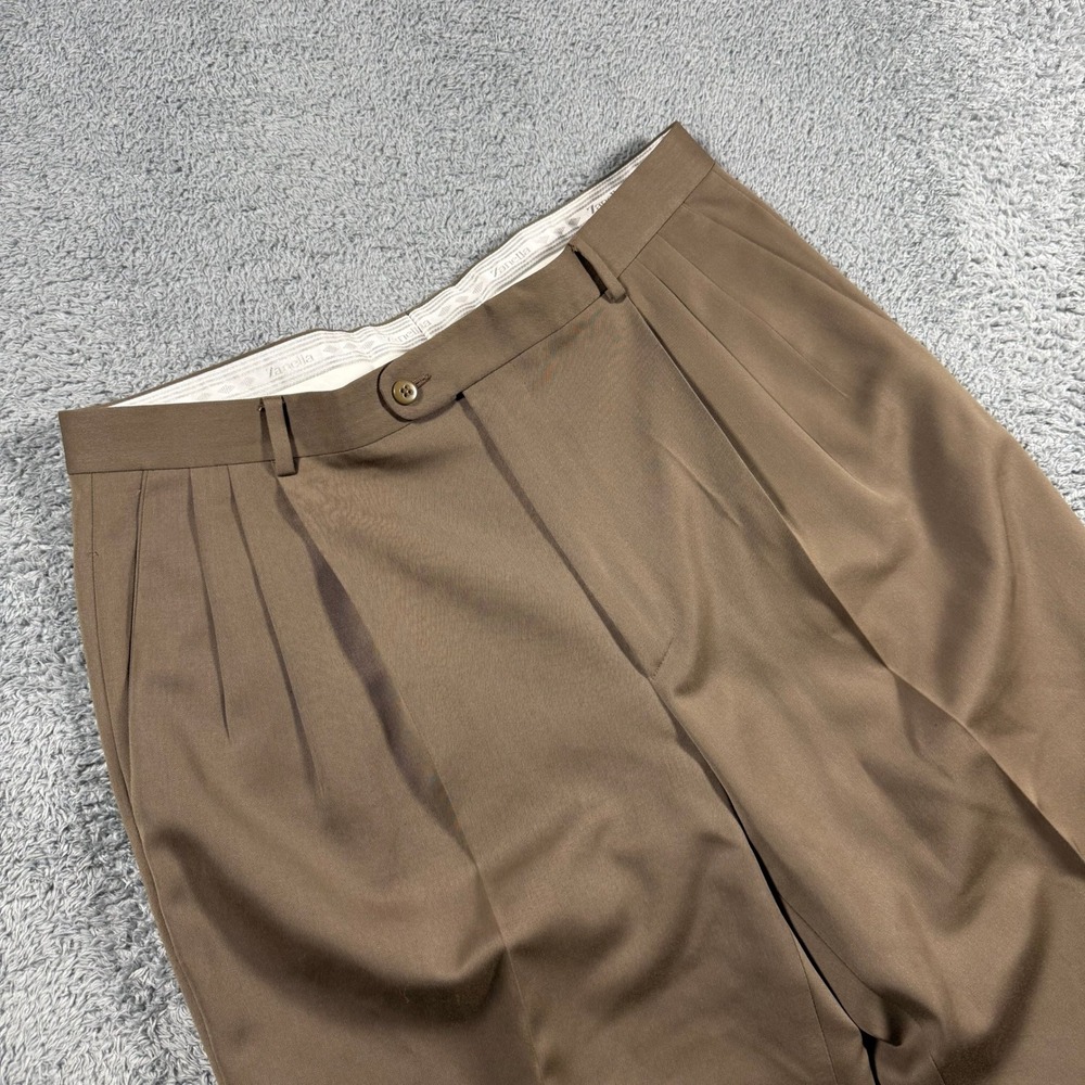 Zanella Dress Pants Mens 36x29 Brown Double Pleated Cuffed Wool Italy Alter